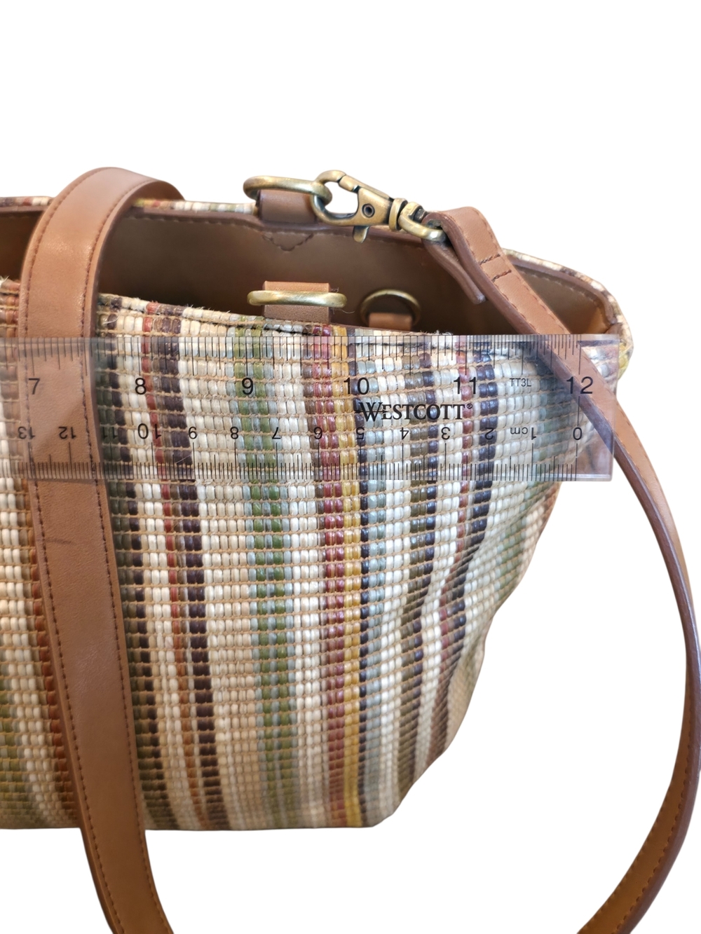 Fossil Boho Woven Crossbody Bag Multicolor Stripe Leather Trim - Picture 6 of 11